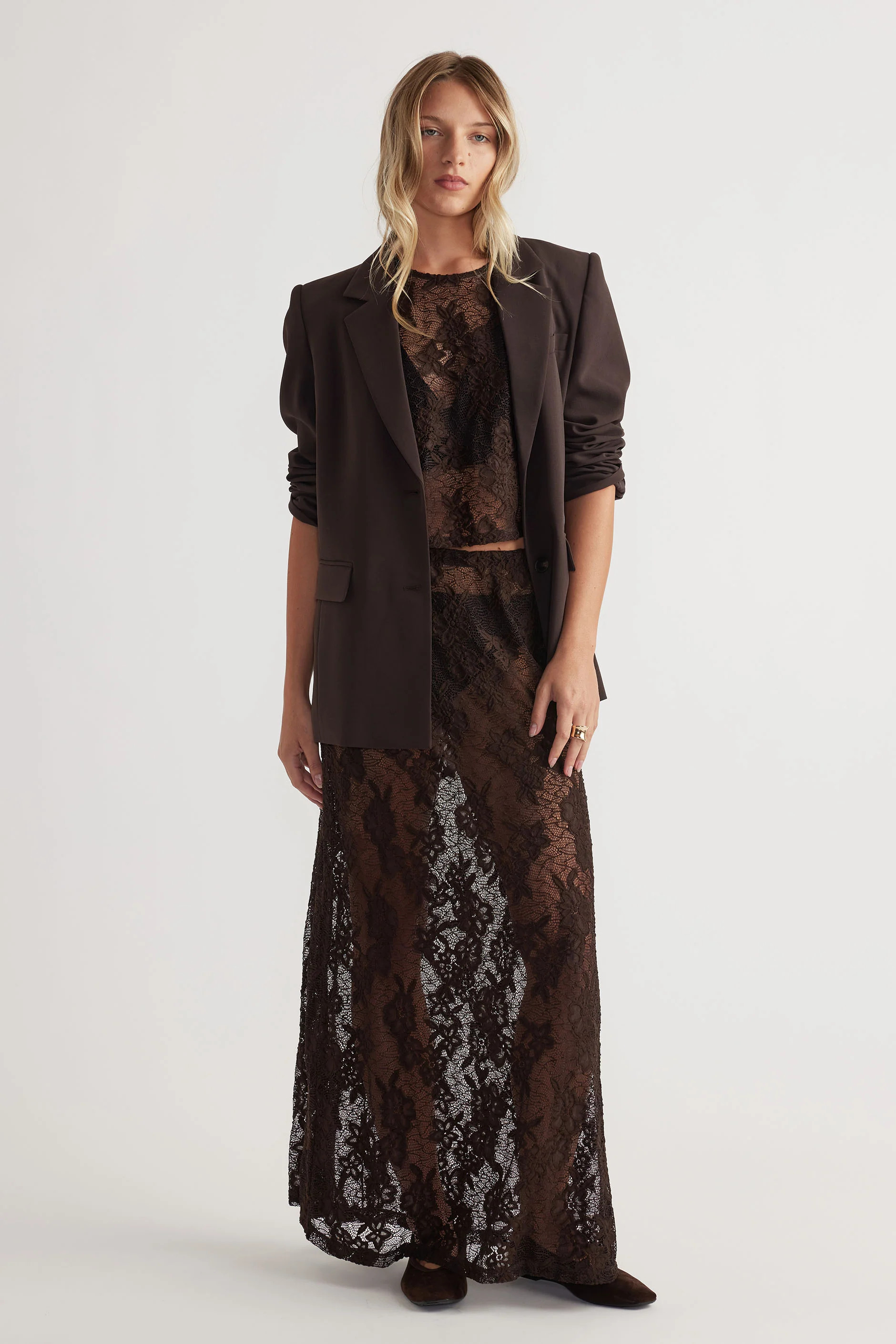Lace Maxi Skirt - Chocolate | DECJUBA