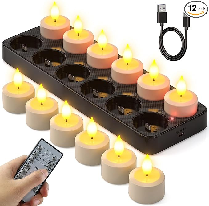 SoulBay Flameless Candles with Remote Control Timer & Charging Base, 12pcs USB Rechargeable Batte... | Amazon (US)