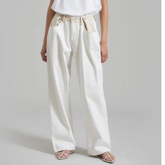 The Frankie shop HAYLA CONTRAST DENIM PANTS - OFF WHITE/BEIGE XS/S | Poshmark