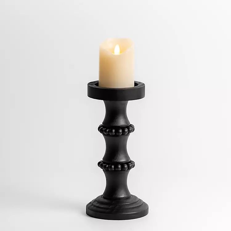 Black Wood Beaded Column Candle Holder, 11 in. | Kirkland's Home