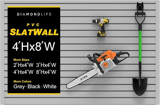 DLDIRECT 4'H x 8'W Slatwall Panel Garage Wall Organizer: Heavy Duty Wall Mounted PVC Wall Rack, I... | Amazon (US)