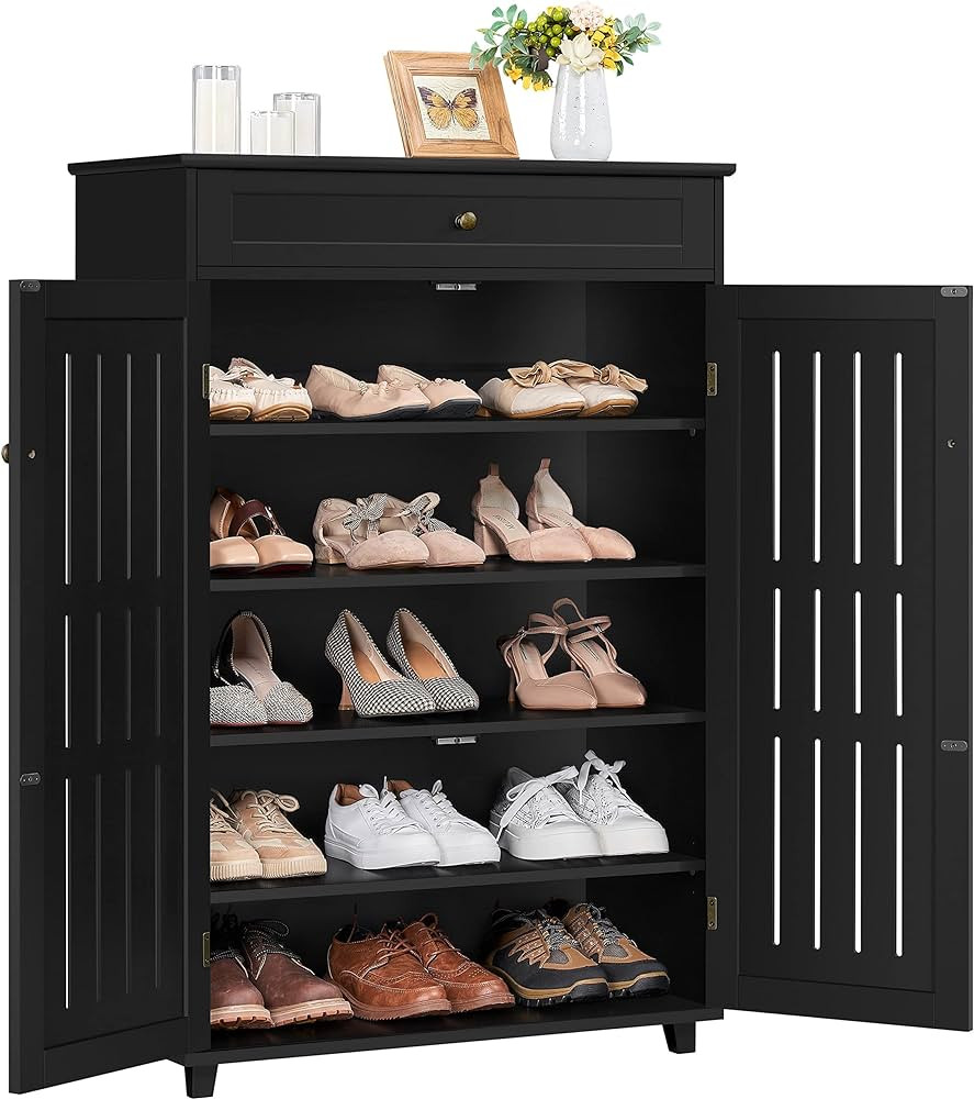 Yaheetech Shoe Cabinet, 5-Tier Shoe Rack Organizer with 1 Drawer, Freestanding Wooden Shoe Storag... | Amazon (US)