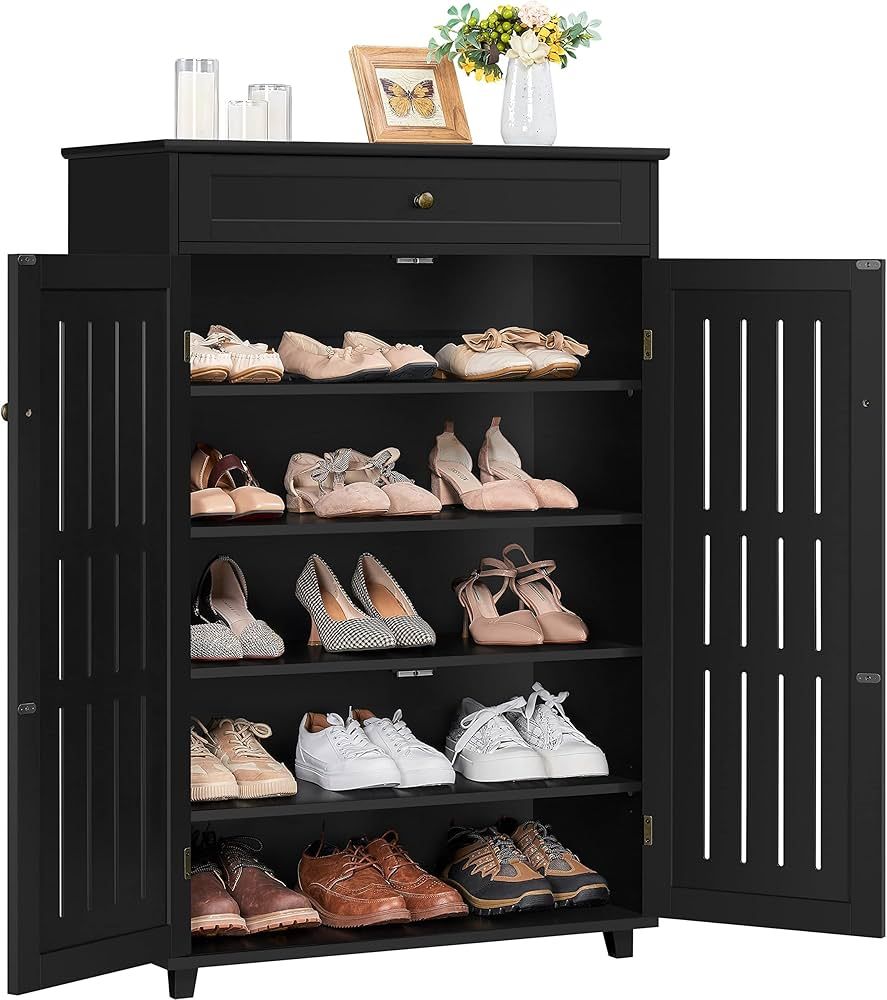 Yaheetech Shoe Cabinet, 5-Tier Shoe Rack Organizer with 1 Drawer, Freestanding Wooden Shoe Storag... | Amazon (US)