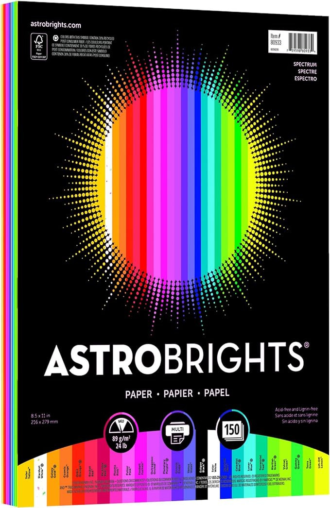 Neenah Paper Astrobrights Color Paper, 8.5” x 11”, 24 lb/89 gsm, Spectrum 25-Color Assortment... | Amazon (US)