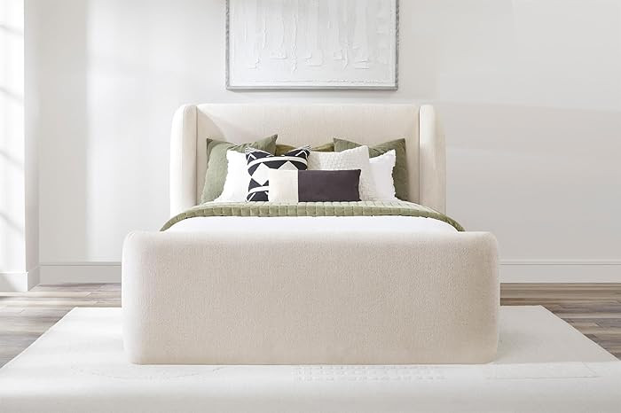 Shiloh - White Mocha King Wingback Upholstered Bed | Amazon (US)