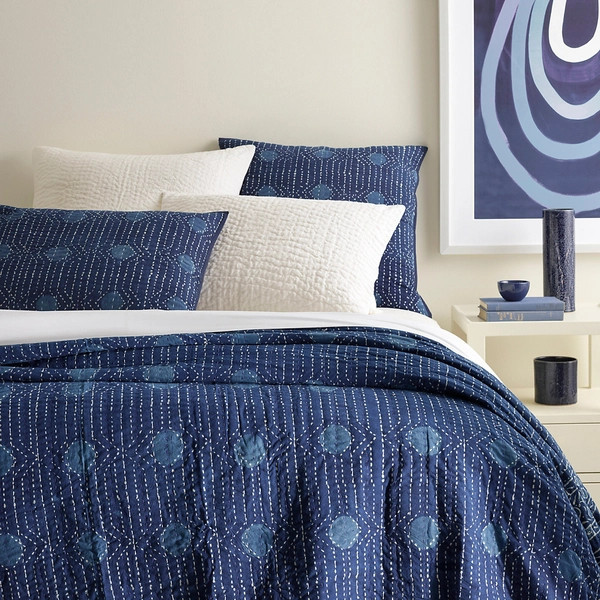 Resist Dot Indigo Coverlet | Annie Selke