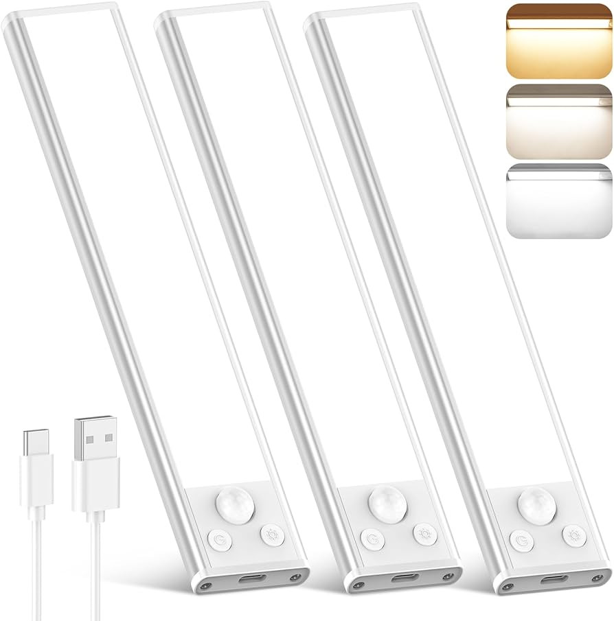 3-Pack Under Cabinet Lighting, 68LED 1800mAh Motion Sensor Lights Indoor, 3 Color Wireless Dimmab... | Amazon (US)