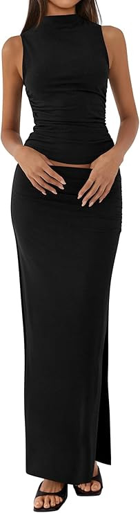 BTFBM Womens Two Piece Outfits Going Out Dress, Summer 2026 Trendy Lightweight Maxi Skirt Set, Mo... | Amazon (US)