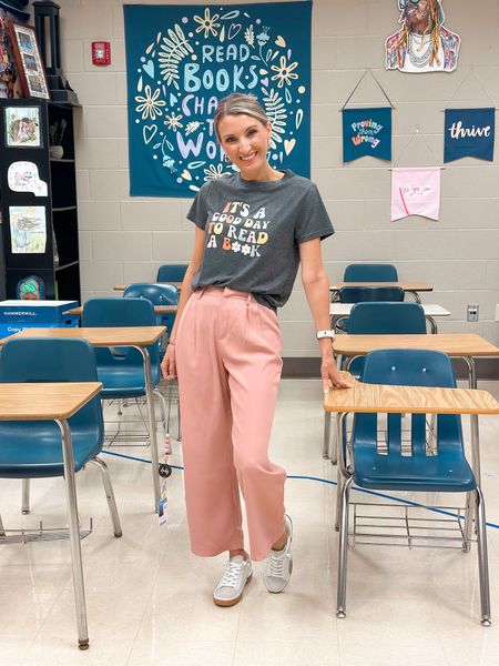 Comfy teacher tee and some pink slacks- teacher style at its best and easiest! 

#LTKBacktoSchool #LTKunder100 #LTKunder50