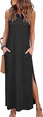 ANRABESS Women Summer Casual Sleeveless Maxi Sundress Beach Tank Dresses Pockets Travel Vacation ... | Amazon (US)