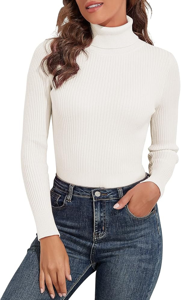 PrettyGuide Women's Ribbed Turtleneck Long Sleeve Sweater Tops | Amazon (US)