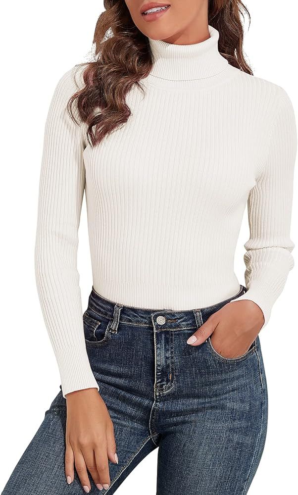 PrettyGuide Women's Ribbed Turtleneck Long Sleeve Sweater Tops | Amazon (US)