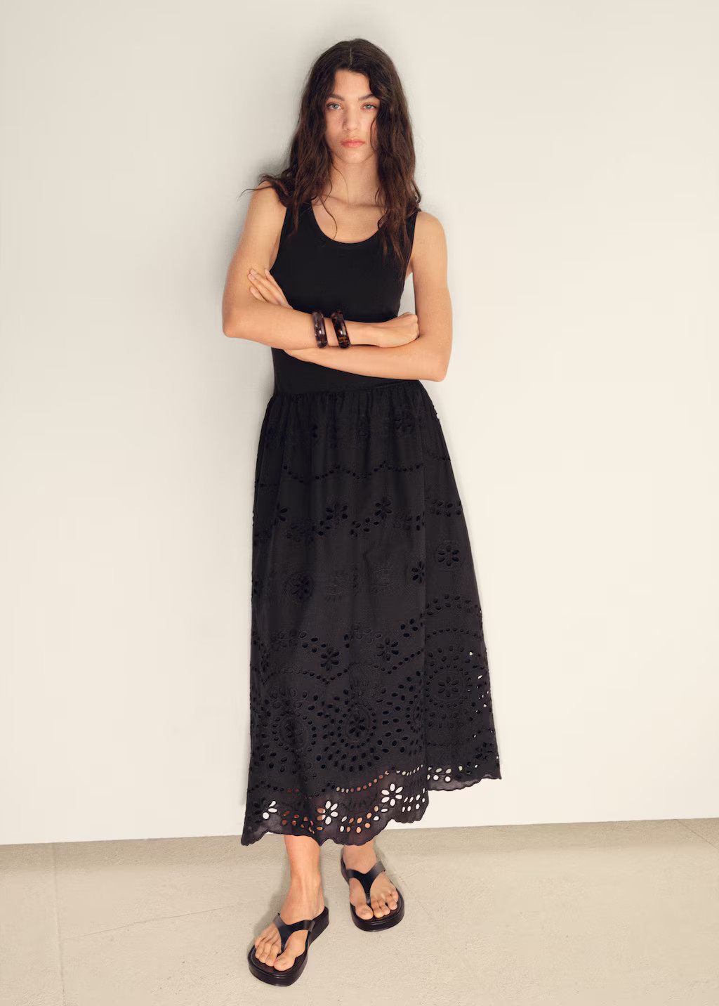 Cotton dress with openwork embroidery black - Women - 2 - MANGO | Mango (US/MX/AU)