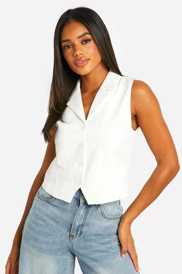 Woven Collared Detail Tailored Vest | boohoo (US & Canada)