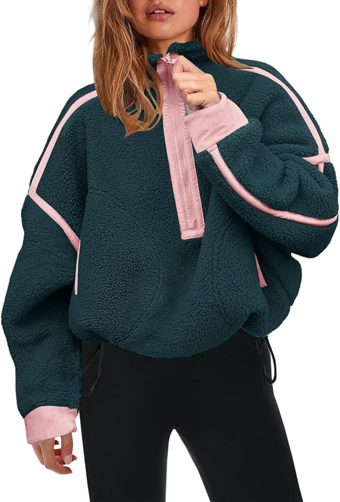 Womens Sherpa Fleece Sweatshirts Half Zip Pullover Oversized Mockneck Parke Sweatshirt Jacket War... | Amazon (US)