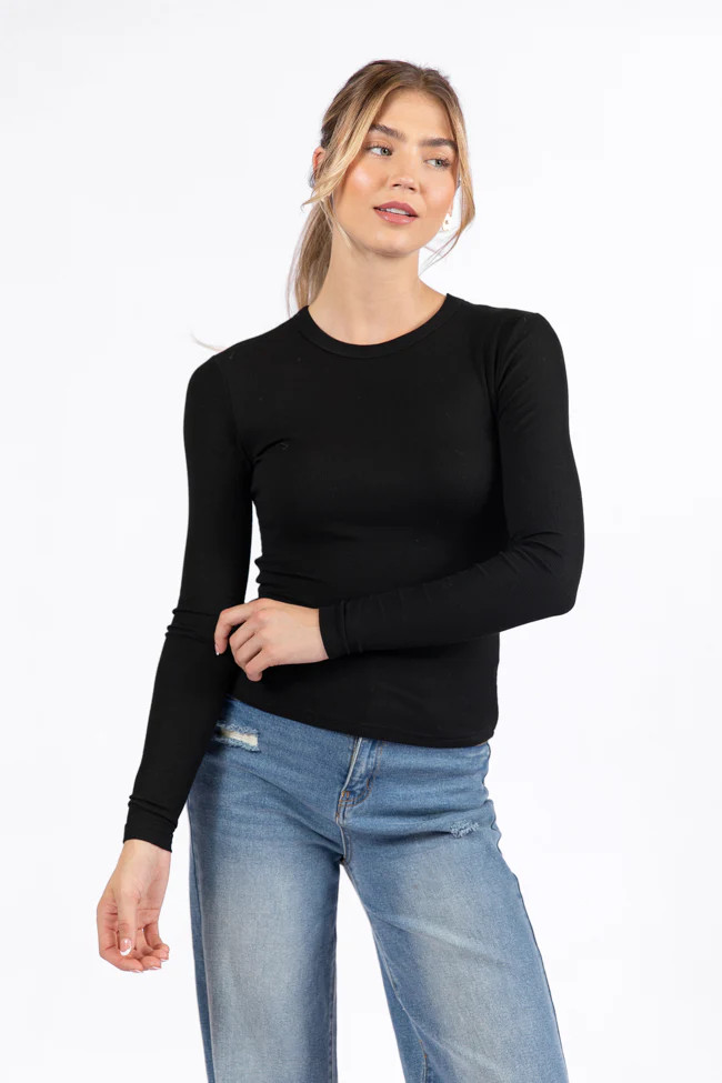 Make Your Choice Black Ribbed Long Sleeve Tee FINAL SALE | Pink Lily