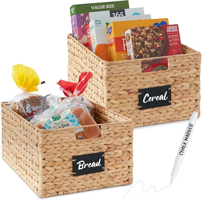 Best Choice Products Pantry Baskets Set of 2 16x12in Water Hyacinth Storage Baskets, Woven Wicker... | Amazon (US)