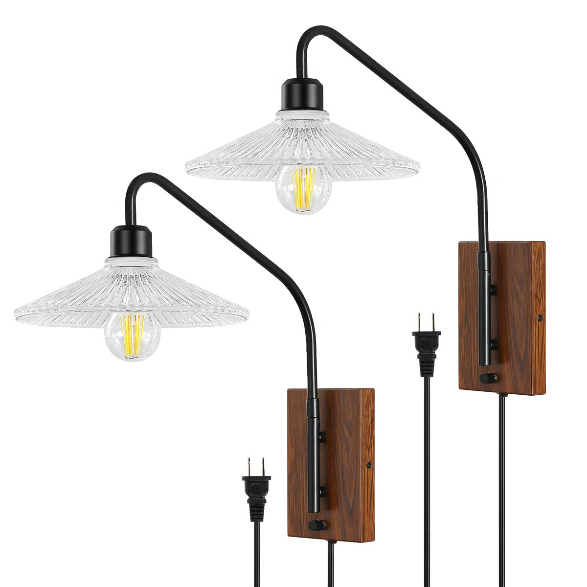 2 - Light Plug in Swing Arm Wall Sconces with Glass Shade (Set of 2) | Wayfair North America