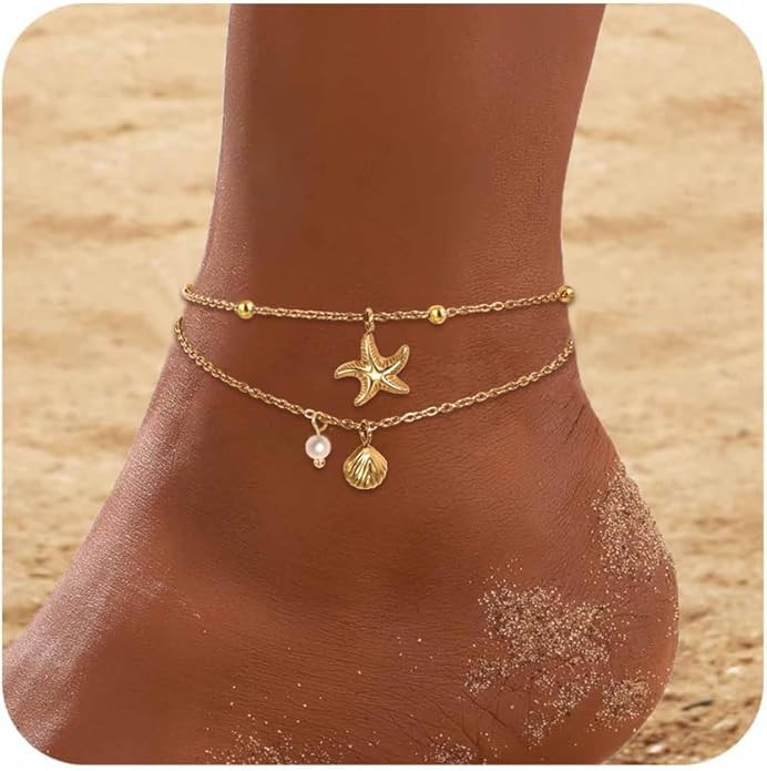 Gold Ankle Bracelets for Women, Waterproof Anklets Dainty Beach Anklet Adjustable Link Chain Cute... | Amazon (US)