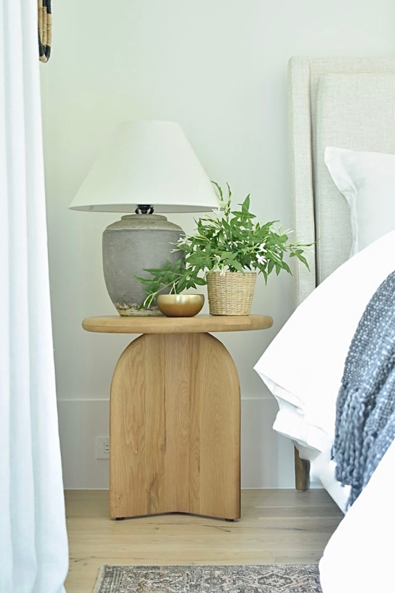 Lulu and Georgia sale!  My natural wood side table is on sale, 20% off!  Decorative black object, white marble ruffle bowl, black lamp, white linen curtains, white sofa, off white sofa, living room decor, sofa pillows, white couch, natural woven shades, window treatments 

#LTKsalealert #LTKhome #LTKFind
