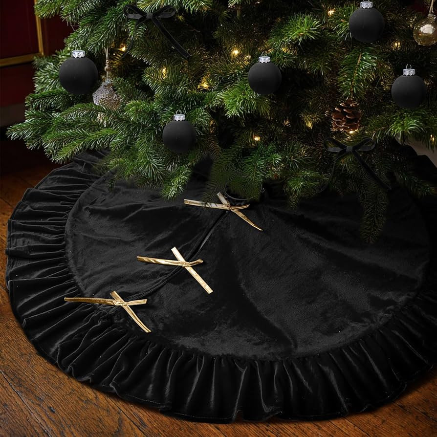 48 Inches Velvet Christmas Tree Skirt Black with Gold Bow Fur Plush Tree Skirt Luxury Xmas Skirts... | Amazon (US)