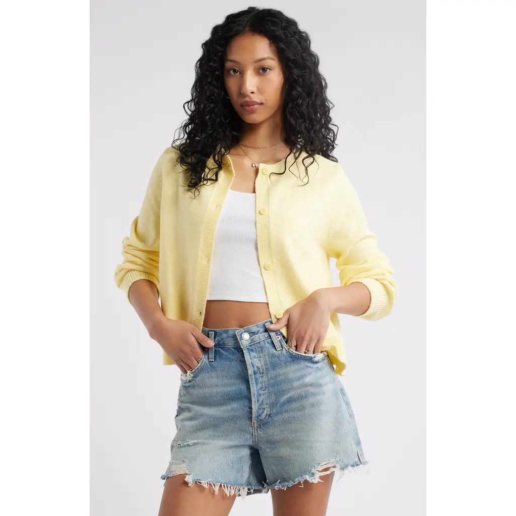 BP. Crewneck Cotton Blend Cardigan in Yellow Mellow at Nordstrom, Size X-Large | Nordstrom