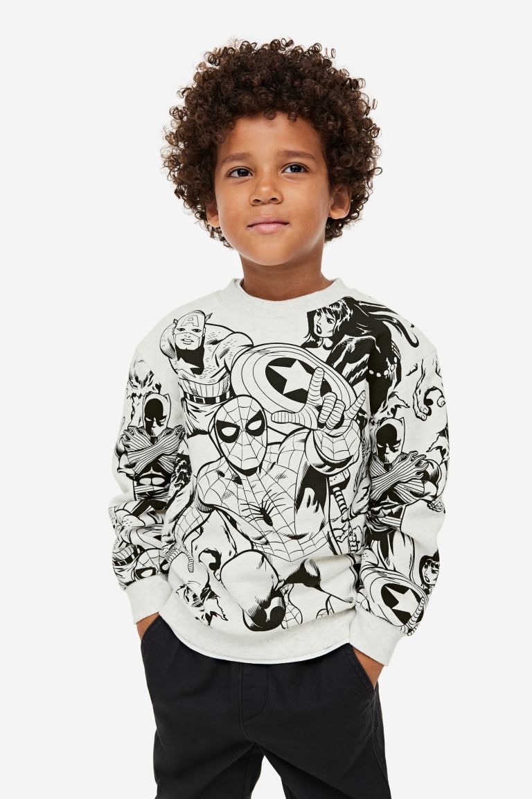 Printed Sweatshirt - Light gray/Marvel Comics - Kids | H&M US | H&M (US + CA)