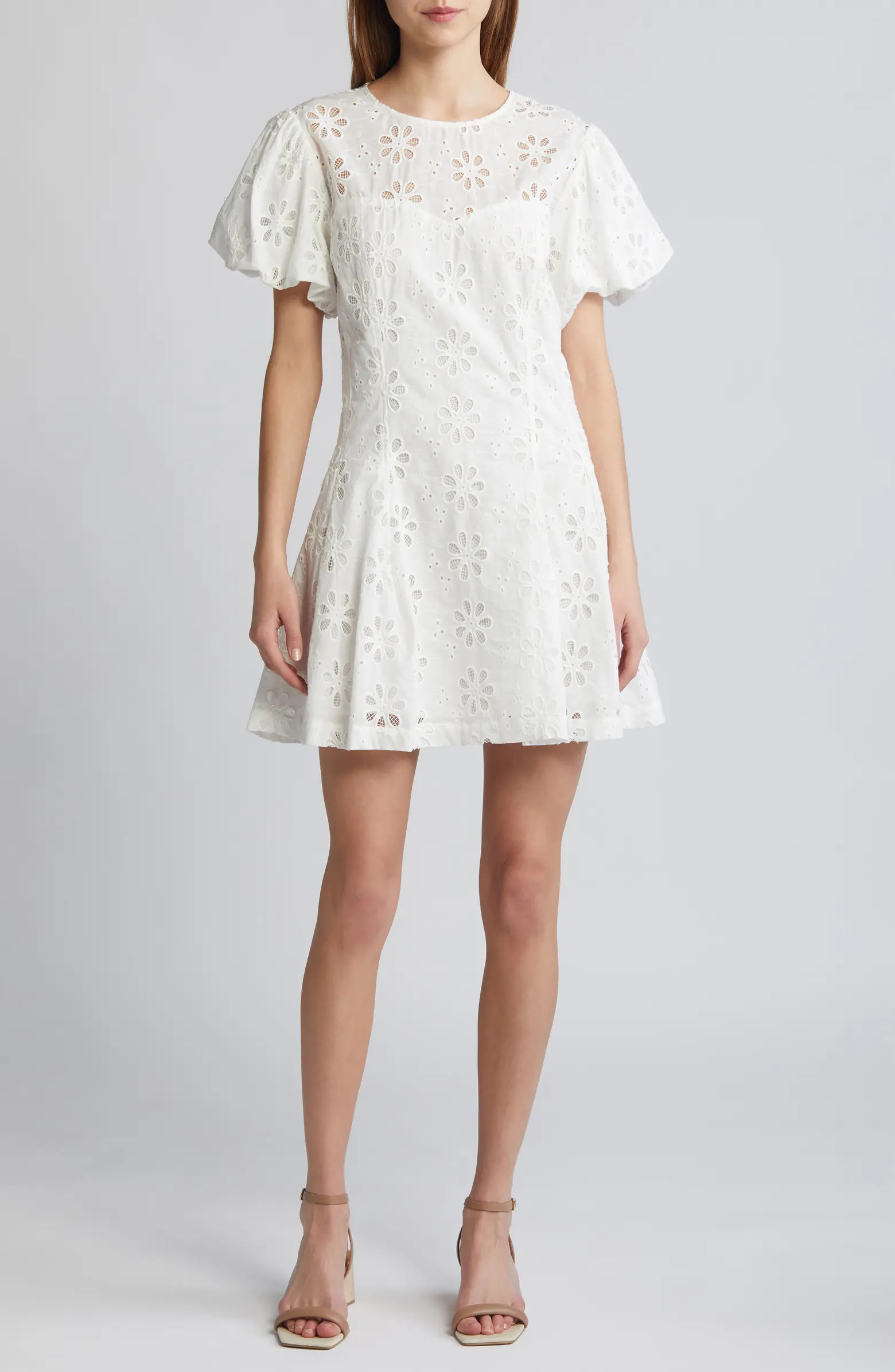 En Saison Adina Puff Sleeve Broderie Anglaise Minidress | Nordstrom | Nordstrom