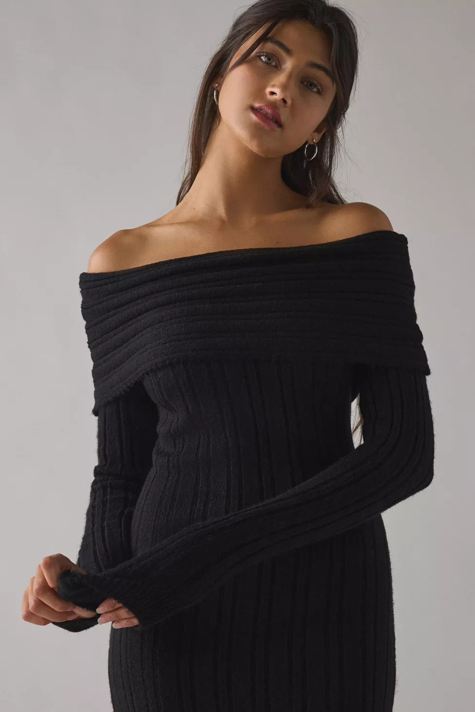 BDG Teddie Foldover Off-The-Shoulder Sweater Midi Dress | Urban Outfitters (US and RoW)