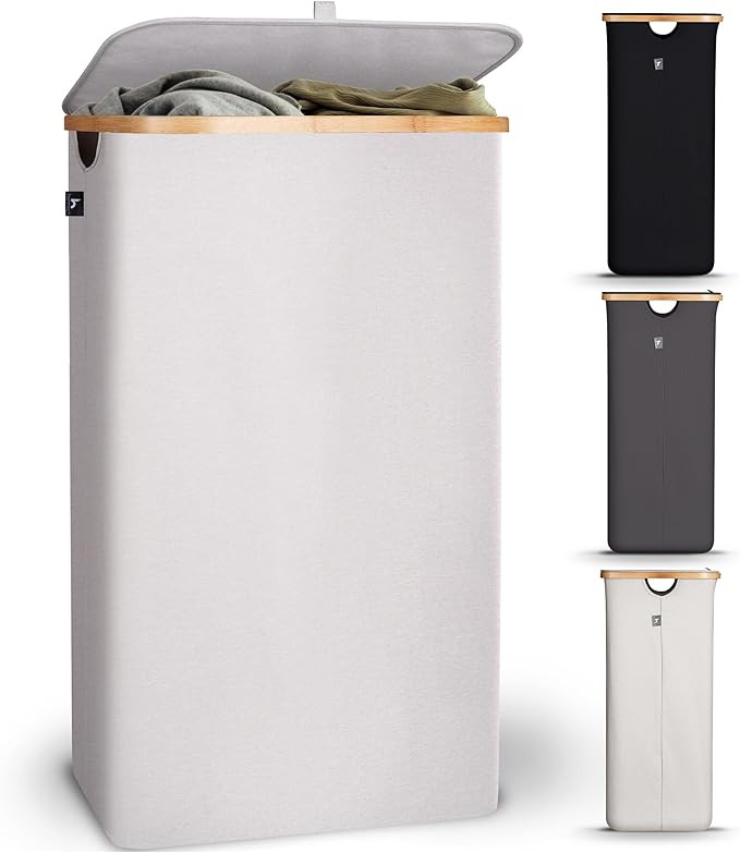 HENNEZ Laundry Hamper With Lid - 100L - Thick Fabric 220gsm - Dirty Clothes Hamper with Lid and R... | Amazon (US)