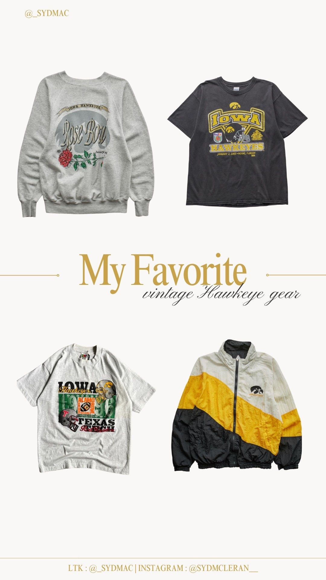 Just some cute Iowa Hawkeye Vintage gear I found searching for my spring game outfits. I thought yall might like them too 💛🏈

The bottom left shirt is available on @goldeneye.ia ‘s website. You can find them on Instagram with a link to their website in their bio!

#LTKgrwm #LTKootd #LTKSeasonal