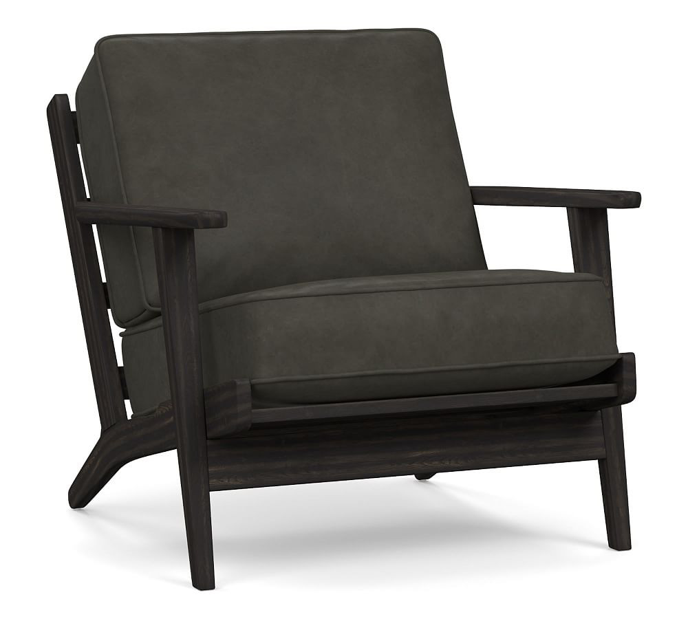 Raylan Leather Armchair with Black Frame, Down Blend Wrapped Cushions, Churchfield Ebony | Pottery Barn (US)