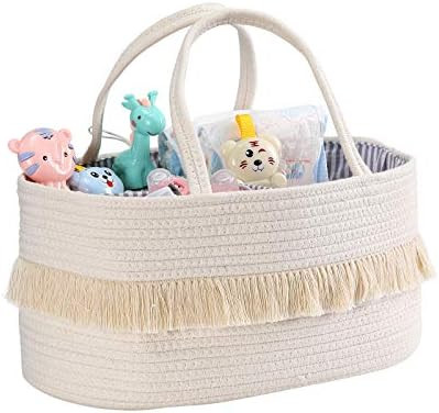Baby Diaper Caddy Organizer Basket - Cotton Rope Large Portable Nursery Storage Bin with 2 Inner ... | Amazon (US)