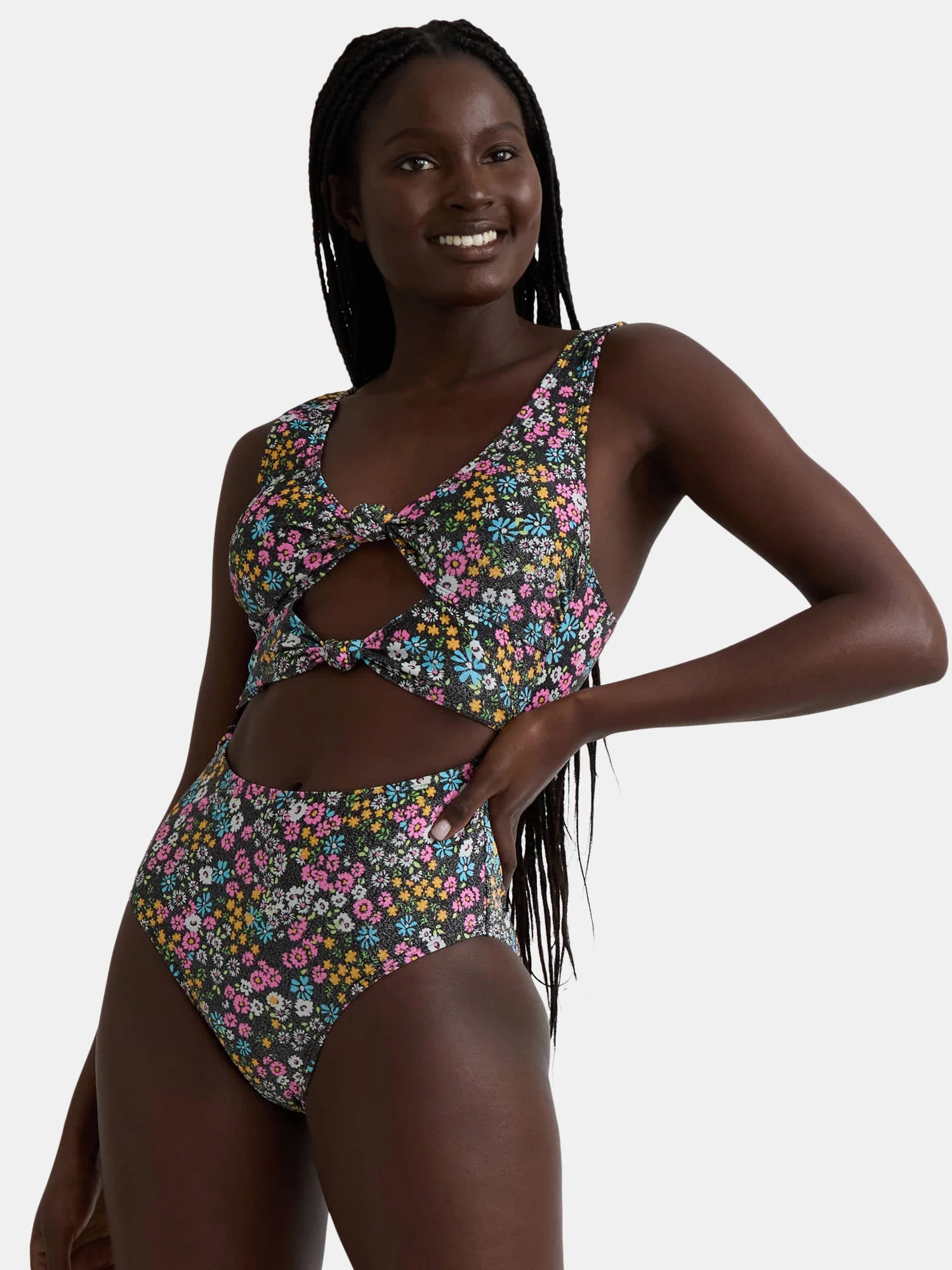 Celebrity Pink Women’s Lurex Cut Out One Piece Swimsuit, Sizes XS-XXL | Walmart (US)