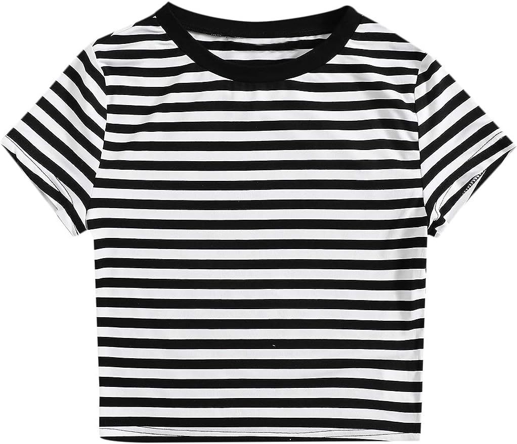 Floerns Women's Short Sleeve Striped Crop Tee Top | Amazon (US)