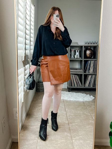 Target outfit. Faux leather skirt size 10. Fall outfit. Date night outfit. 

#LTKstyletip #LTKSeasonal #LTKunder50
