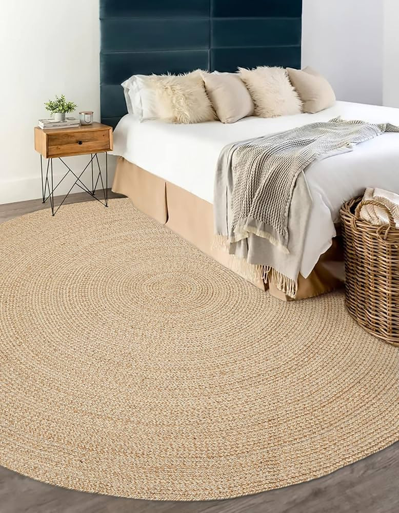 Area Rug for Living Room - Indoor/Outdoor 8' Round Beige – Classic Farmhouse Collection - Easy ... | Amazon (US)