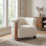 Christopher Knight Home Mid-Century Curved Upholstered Barrel Accent Chair with Wooden Legs, Almo... | Walmart (US)