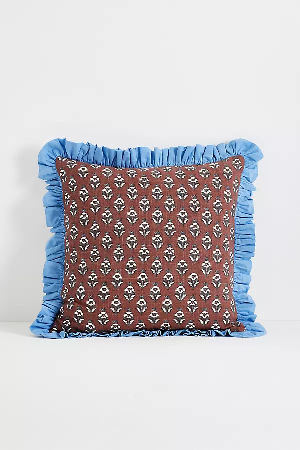 Cotton Block-Print Ruffle Cushion | Anthropologie (UK)