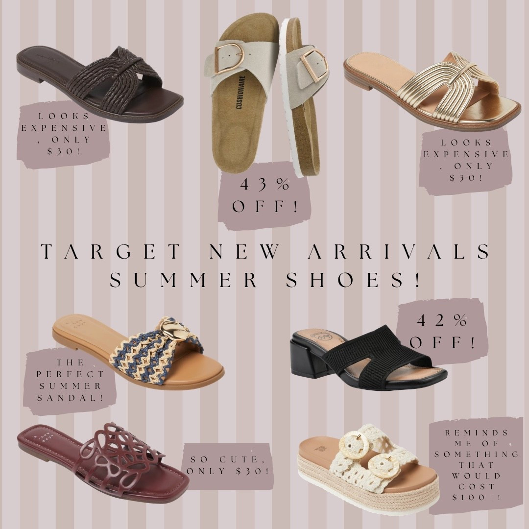 These Target summer shoes look expensive but they’re not 👀 From woven slides to a buckle suede slide at 43% off, a crochet platform sandal that reminds me of something $100+, and a block heel slide at 42% off — so many cute options under $30. All linked!

#LTKfindsunder50 #LTKstyletip #LTKSeasonal

#LTKdayinmylife #LTKgrwm #LTKootd