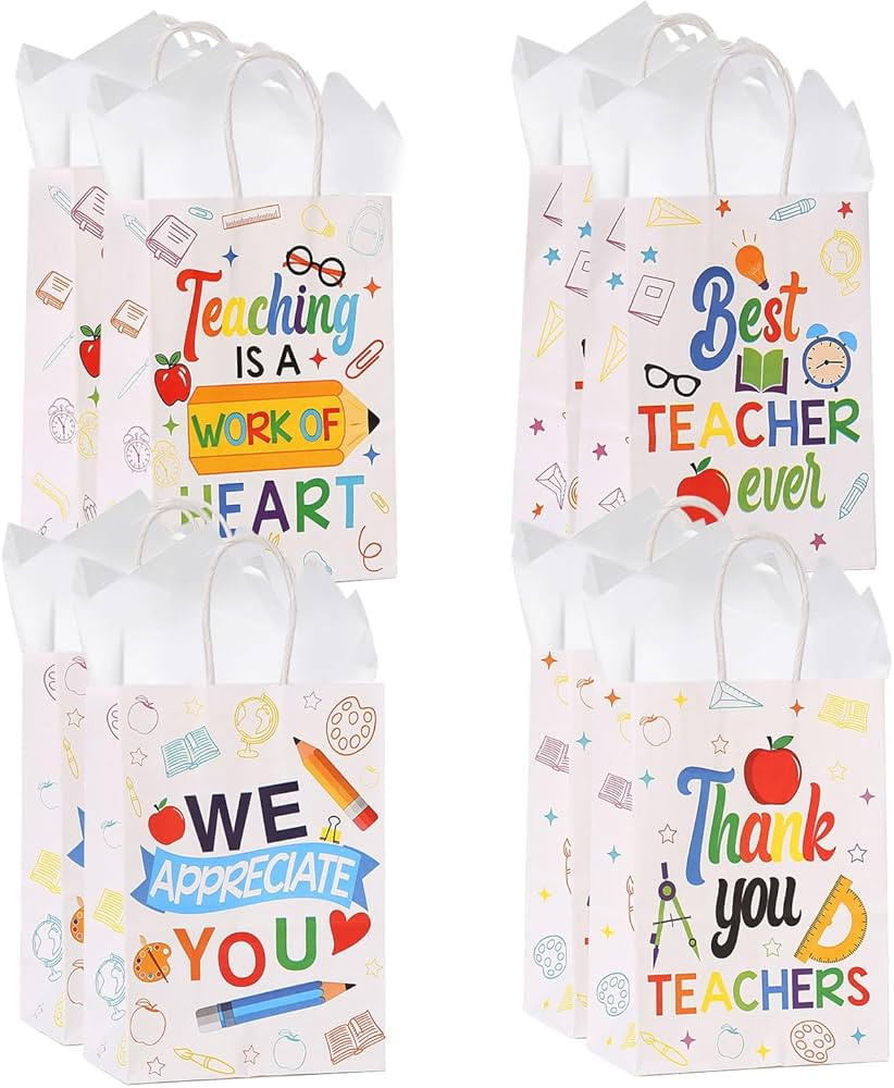 Colodeol 8 Pcs Teacher Appreciation Gift Bags,Thank You teacher Tote Bag With Tissue Teachers Tre... | Amazon (US)