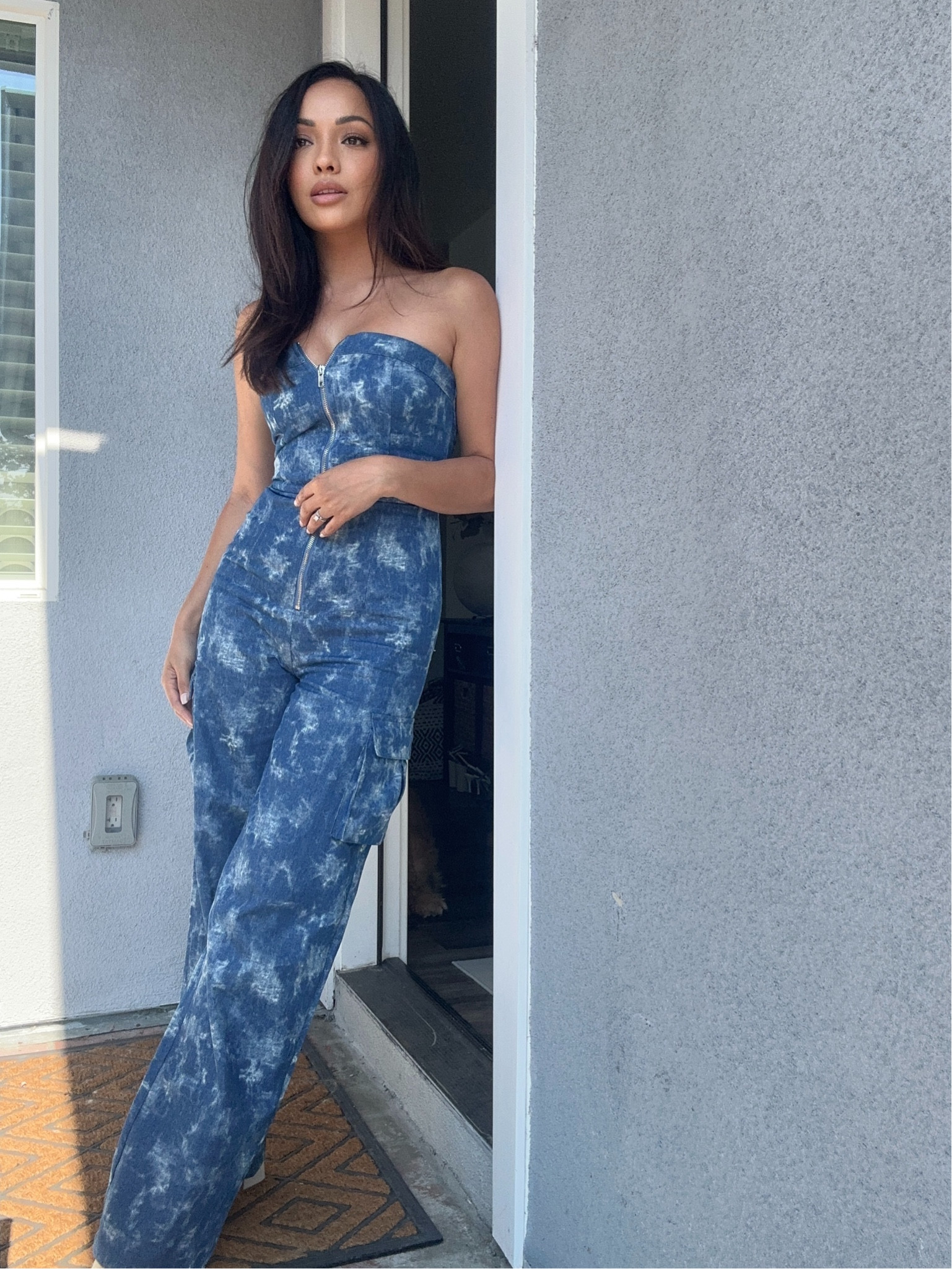 Strapless tie-die denim cargo jumpsuit. Short torso friendly!

#LTKStyleTip #LTKFindsUnder100