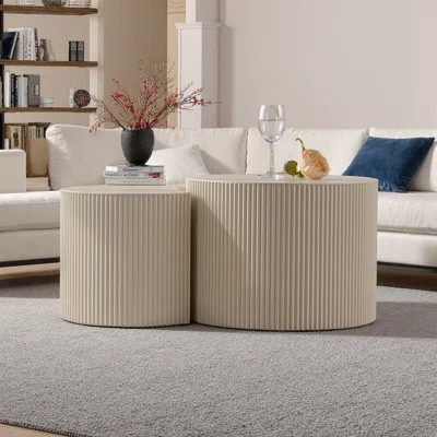 Handcrafted Relief Round Coffee Table with Olive-Inspired Design & Sturdy Pedestal Base | Wayfair North America
