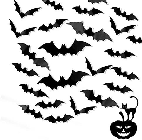 60PCS Halloween Bats Decor,Spooky Halloween Decorations,Scary 3D Bats Wall Window Stickers Decals... | Amazon (US)