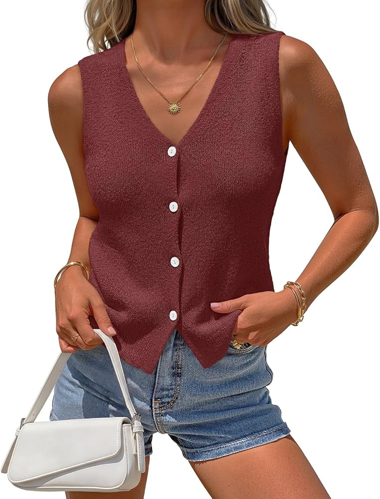 MEROKEETY Women's Sleeveless Sweater Vest 2026 Spring Summer Knit Tank Top Casual V Neck Button W... | Amazon (US)