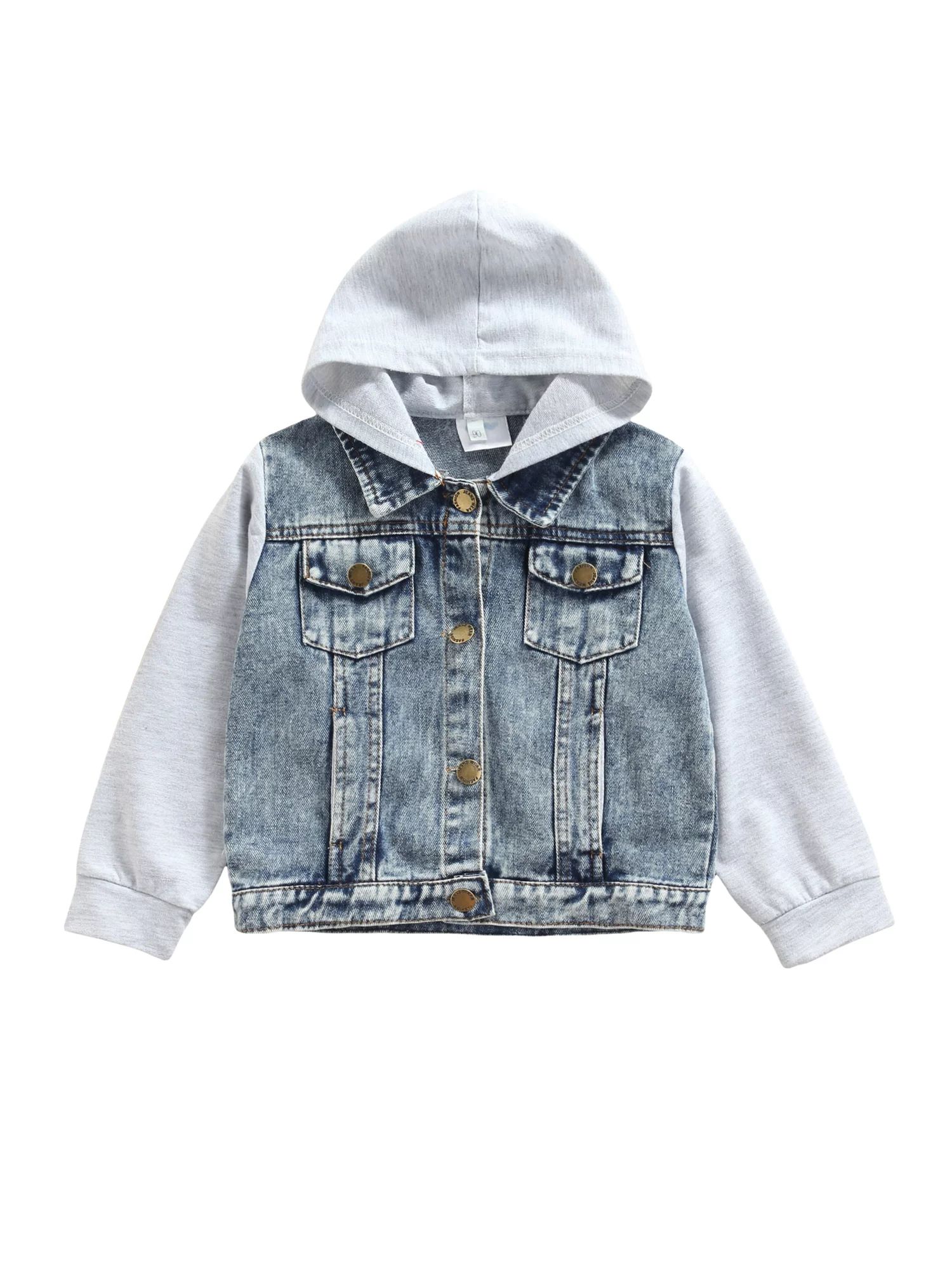 Canrulo Toddler Baby Boys Causal Jacket Outwear Long Sleeve Denim Patchwork Single Breasted Hoode... | Walmart (US)