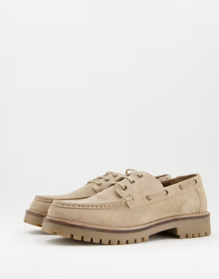 Walk London Sean chunky boat shoes in beige suede | ASOS (Global)