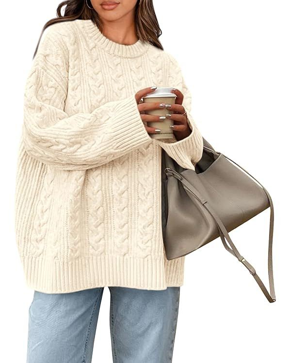 Okiwam Women's Oversized Sweaters Long Sleeve Crewneck Chunky Knitted Pullover 2025 Fall Fashion ... | Amazon (US)