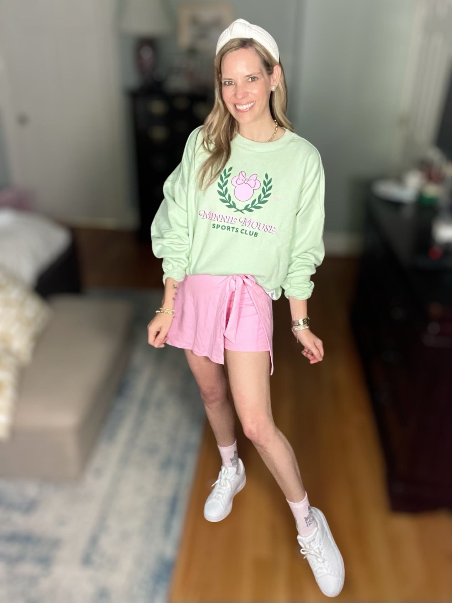 🎾✨ Sporty, sweet, and Disney chic! I couldn’t resist this pastel-perfect Minnie Mouse Sports Club sweatshirt from Target—it’s the coziest mint green fleece with a retro varsity vibe, and it pairs perfectly with the blush pink tennis romper I found on Amazon! 🎀💚

🎀 Outfit Breakdown:
	•	Sweatshirt: Light mint fleece with the cutest Minnie Mouse crest—Disney meets country club!
	•	Dress: This pink athletic romper has built-in shorts and the sweetest wrap skirt and bow detail. So flattering and comfy!
	•	Sneakers: Wearing the Adidas Grand Court 2.0—a clean white sneaker with subtle gold branding. Amazon’s Choice and a go-to for everyday looks!
	•	Socks: These Minnie Mouse pink socks from Target pull it all together 💕
	•	Jewelry: Wearing my everyday gold Melinda Maria pieces—use code PREPPYREBEL for 10% off!

💗 Whether you’re headed to a theme park, tennis court, or just brunch with your girls—this look is total goals. Linked it all in my LTK!

#LTKDisneyStyle #TargetStyle #AmazonFinds #MinnieMouseStyle #TennisDress #LTKAthleisure #DisneyBound #PreppyCasual #LTKOver40 #MelindaMariaJewelry #PREPPYREBEL #LTKFallStyle #LTKUnder100


#LTKFindsUnder50 #LTKActive #LTKFindsUnder100

#LTKShoeCrush #LTKFindsUnder50 #LTKActive