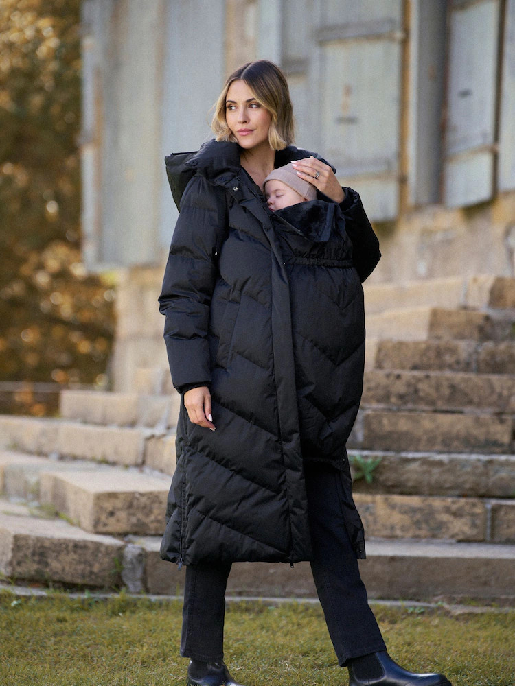 Seraphine Black Long 3-In-1 Maternity & Babywearing Puffa Coat | Next US